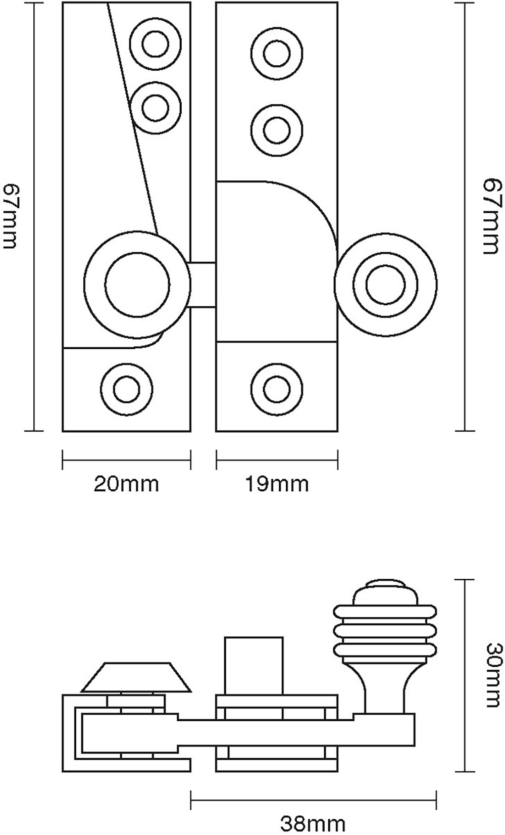 Reeded Knob Sash Fastener
