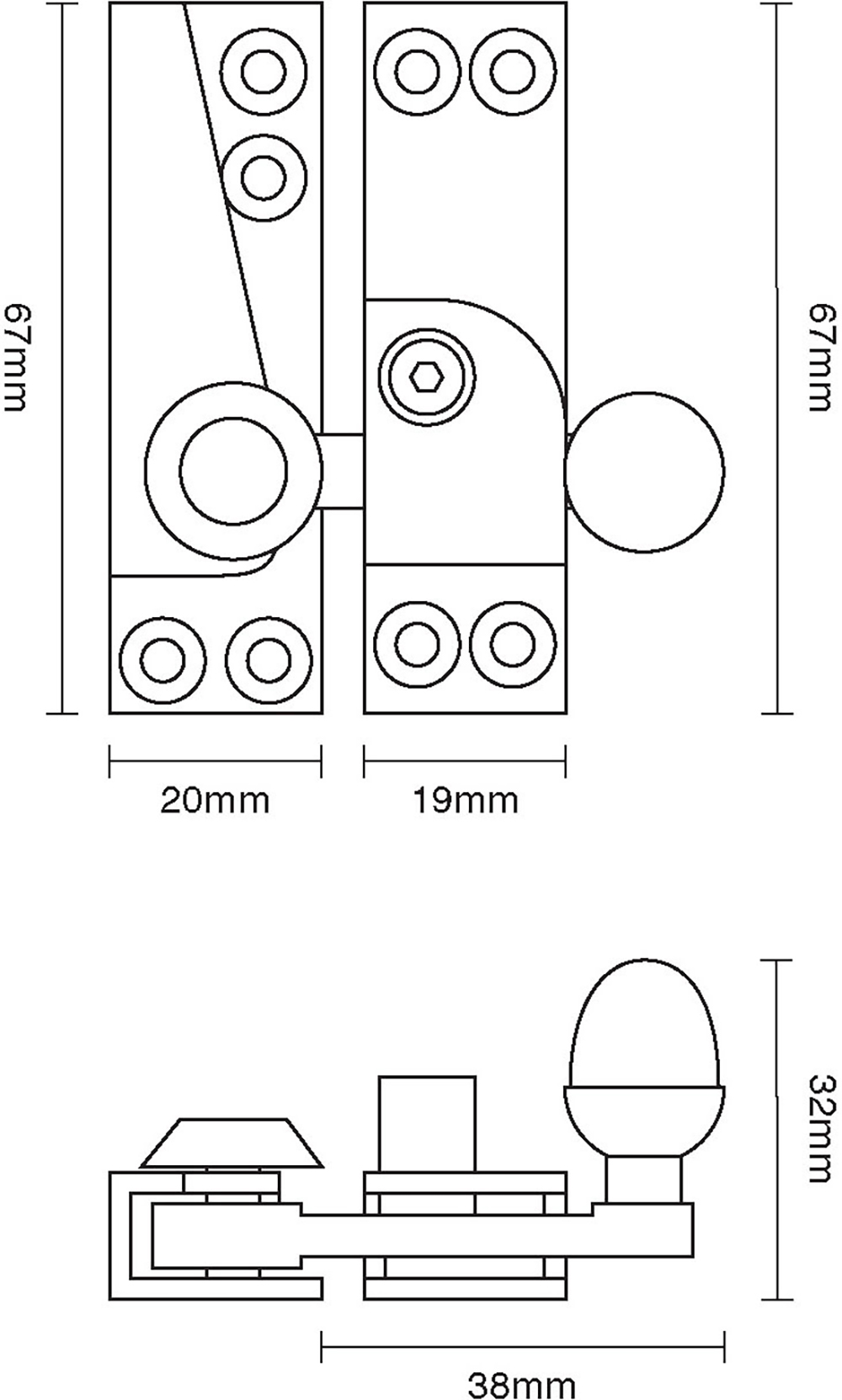 Lockable Acorn Knob Sash Fastener