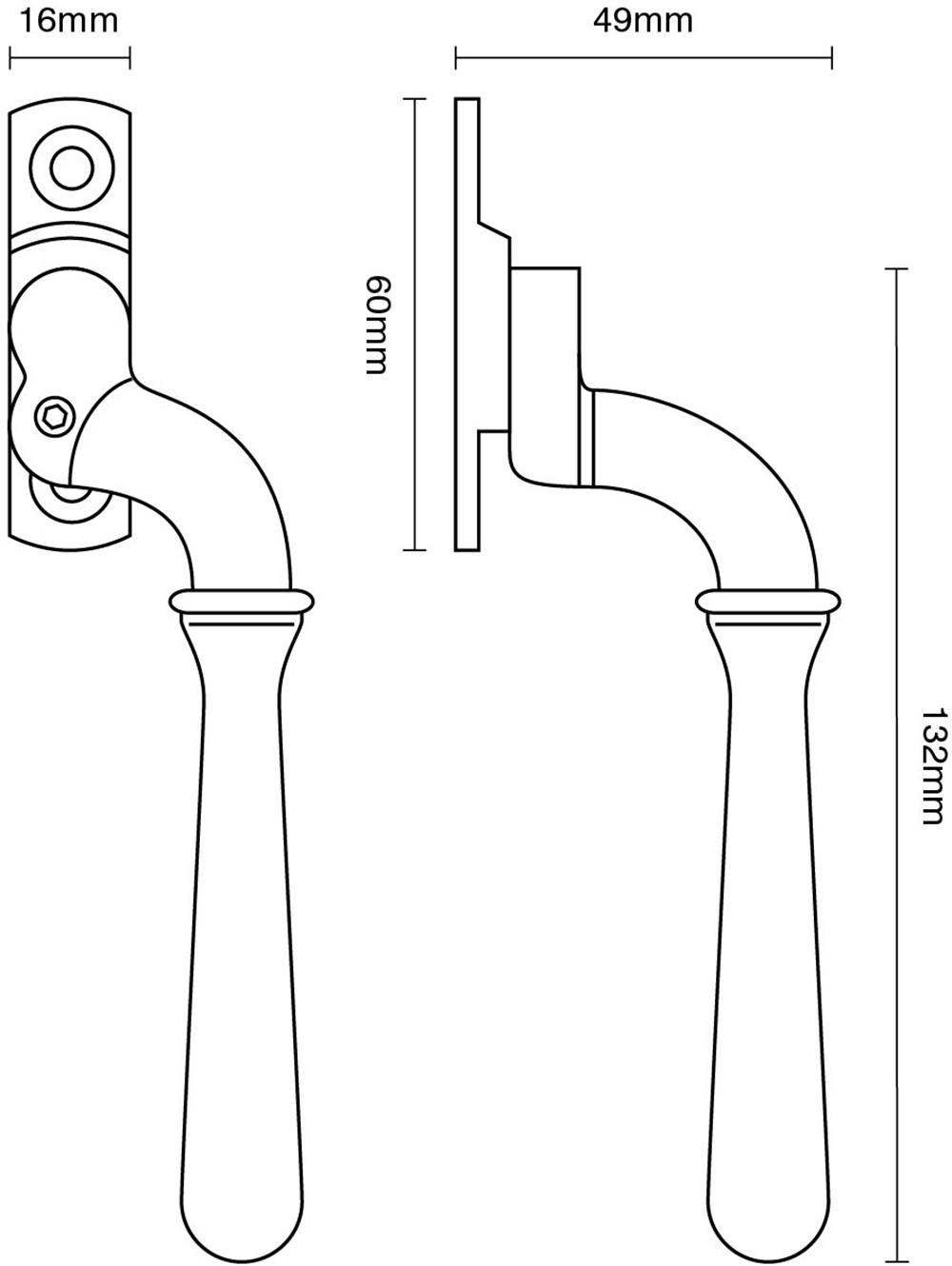 Lockable Bulb End Window Espagnolette Handle – Narrow Style