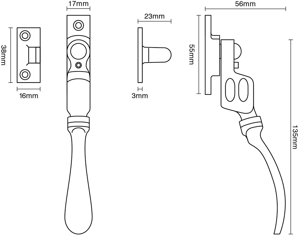 Lockable Double Night Vent Fastener – Spoon End