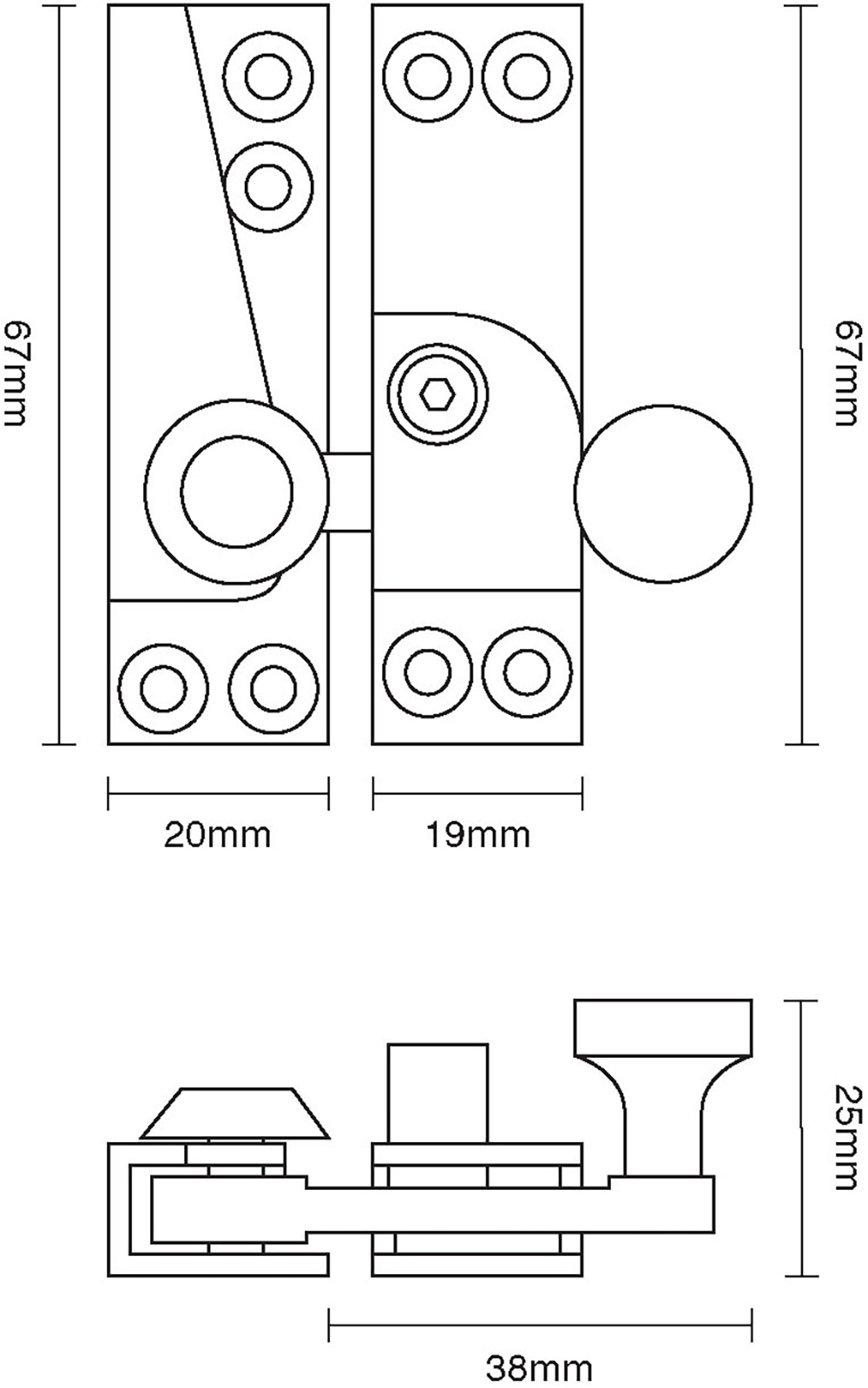 Lockable Straight Arm Sash Fastener