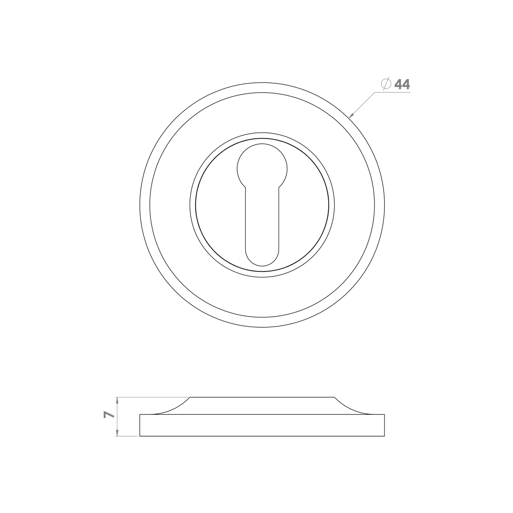 44mm Plain Covered Escutcheon - Standard Keyhole