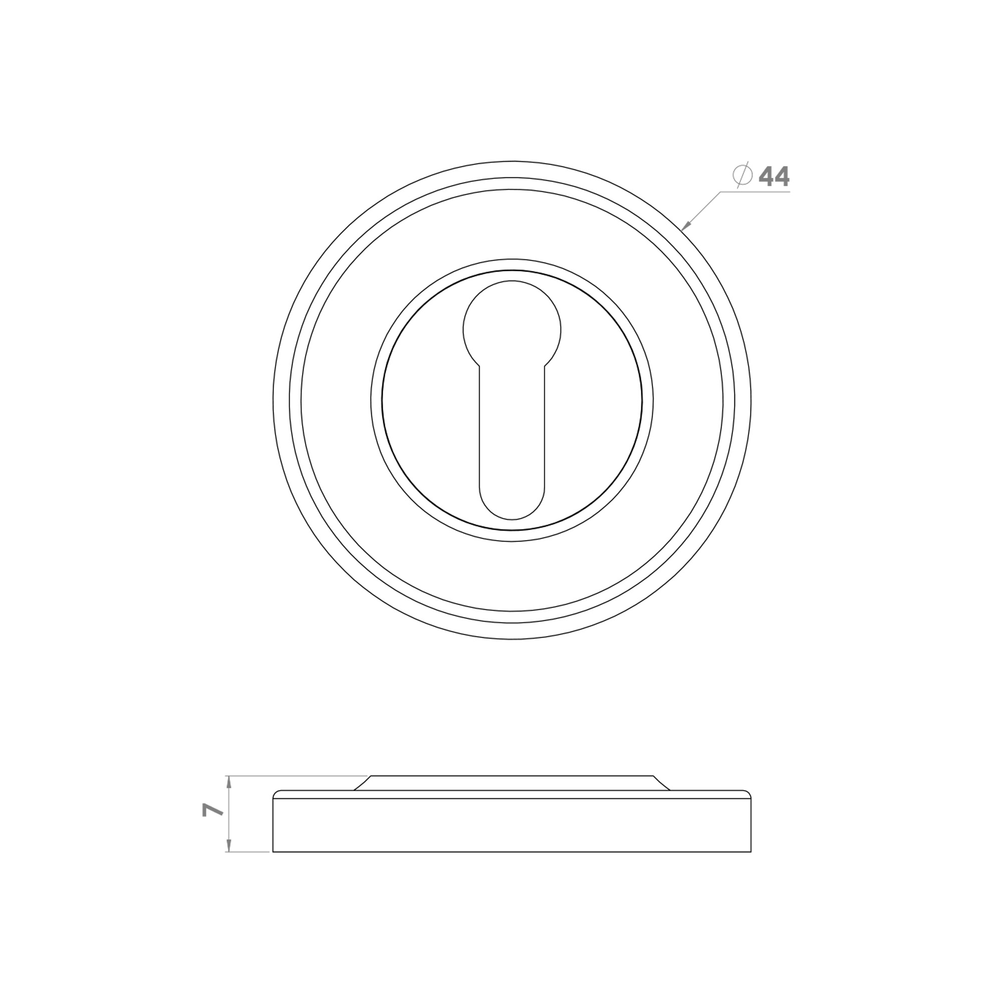 44mm Raised Edge Covered Escutcheon - Standard Keyhole