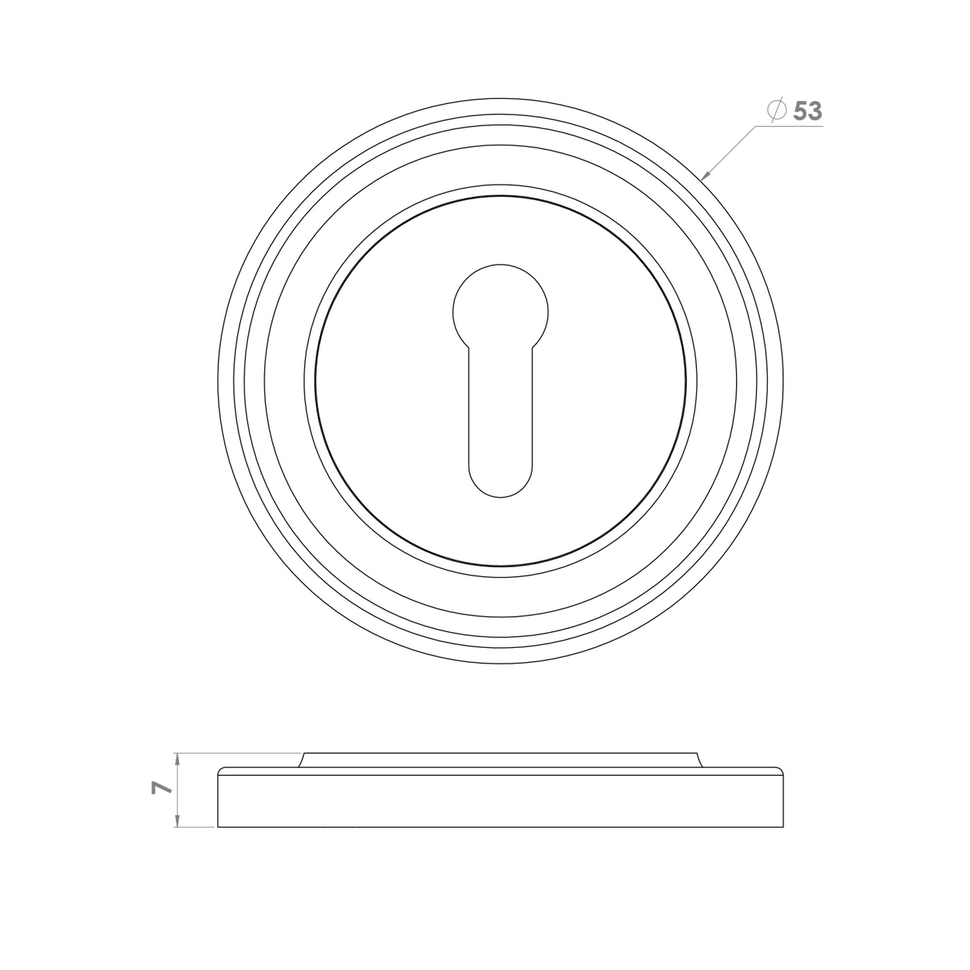 53mm Raised Edge Escutcheon - Standard Keyhole