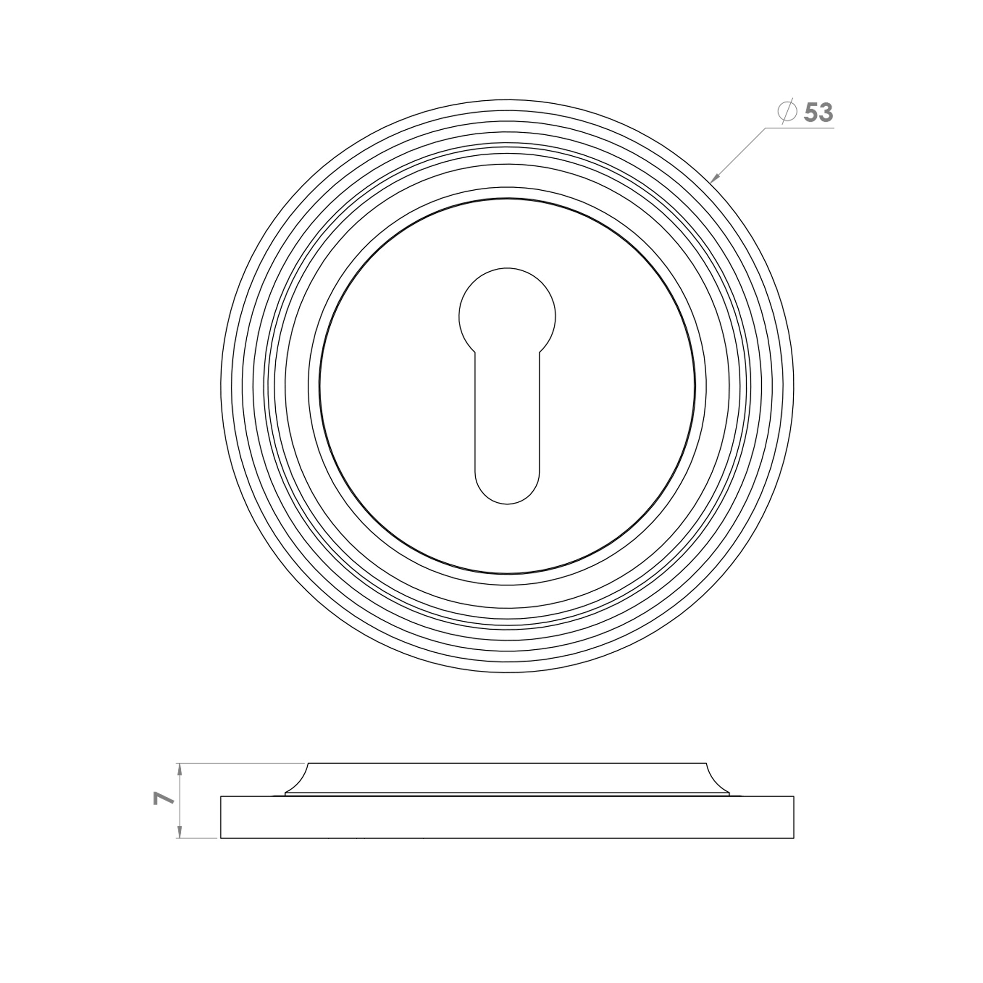 53mm Reeded Escutcheon - Standard Keyhole