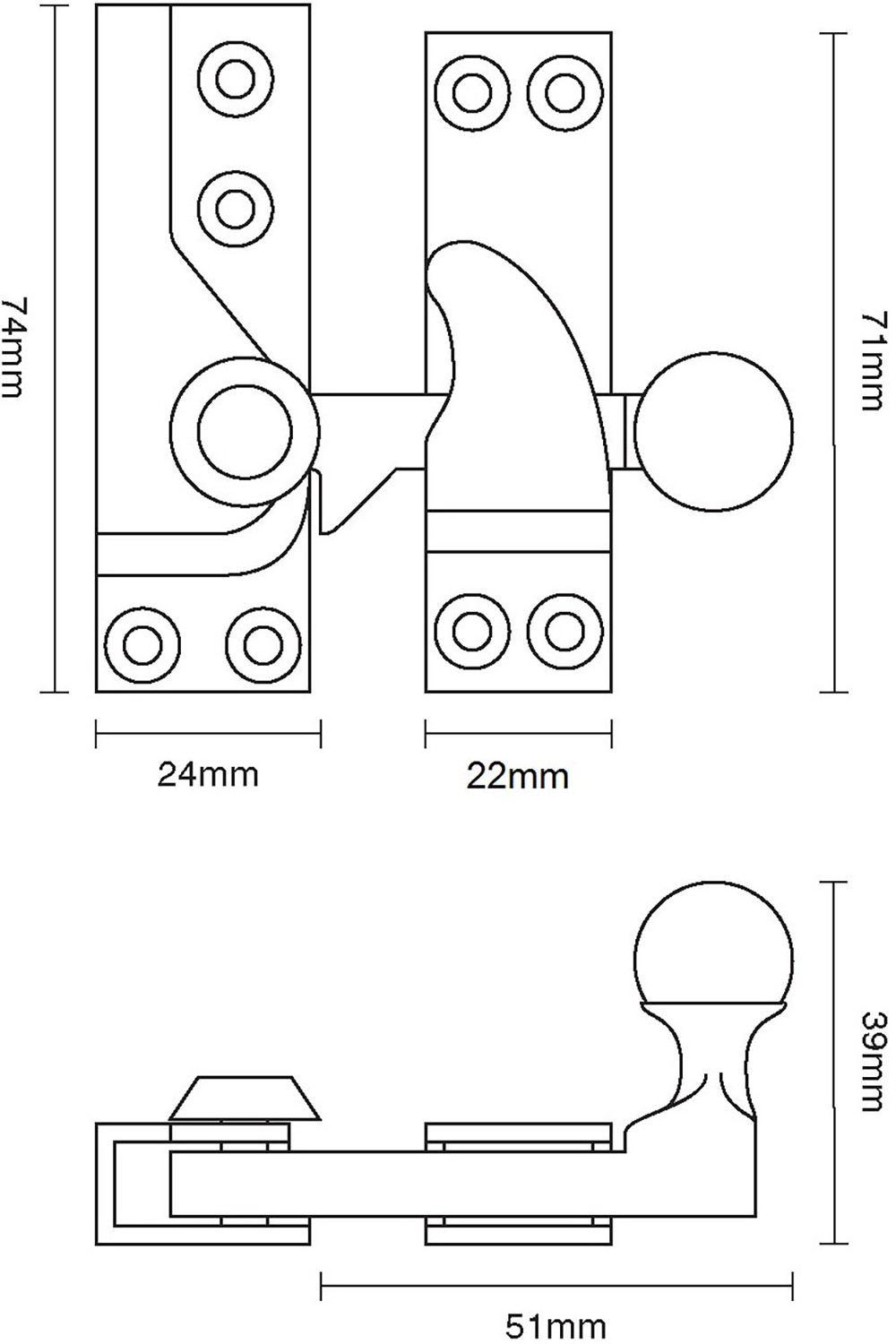 Large Straight Arm Sash Fastener