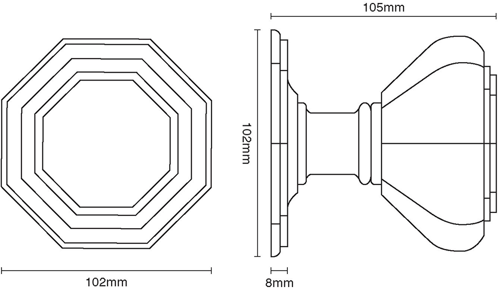 Flat Octagonal Centre Door Knob