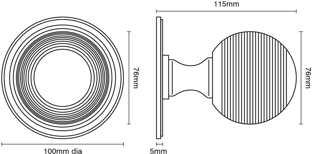 Reeded Ball Centre Door Knob