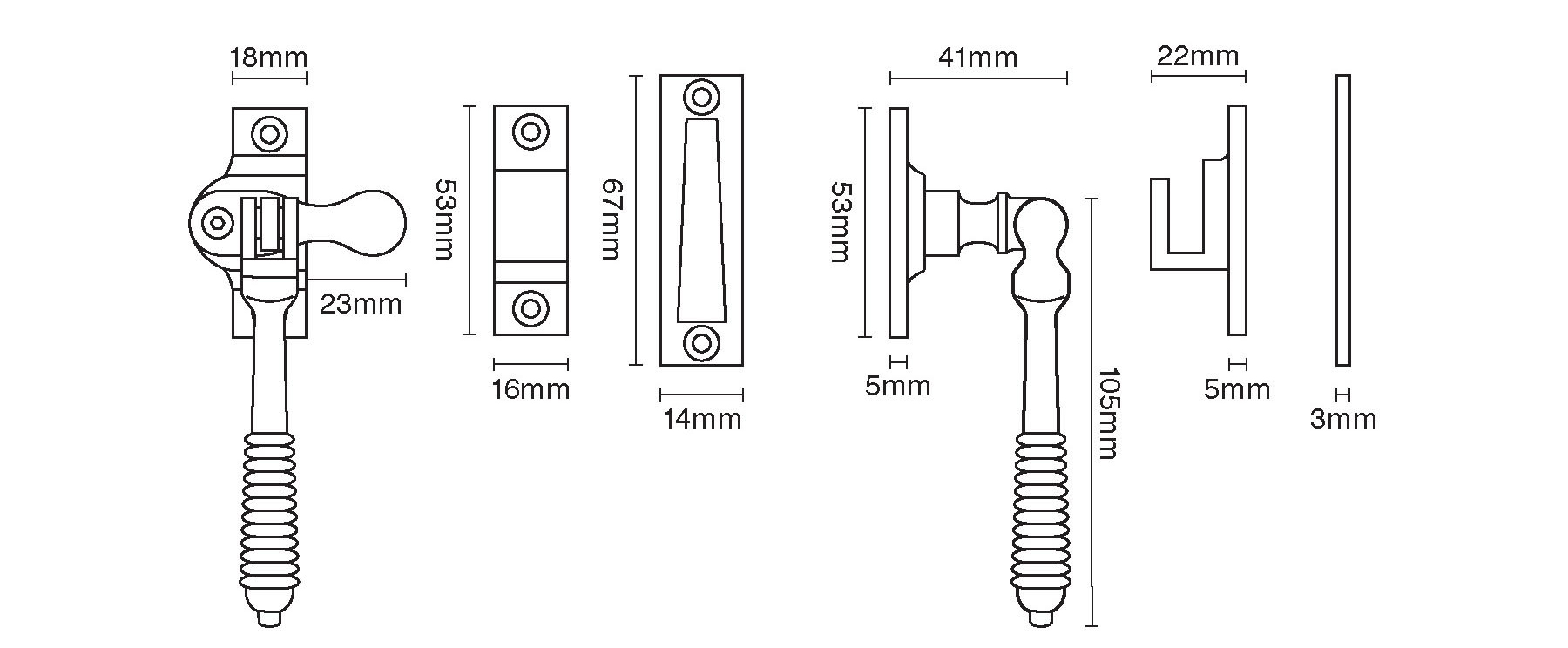 Lockable Reeded Casement Fastener