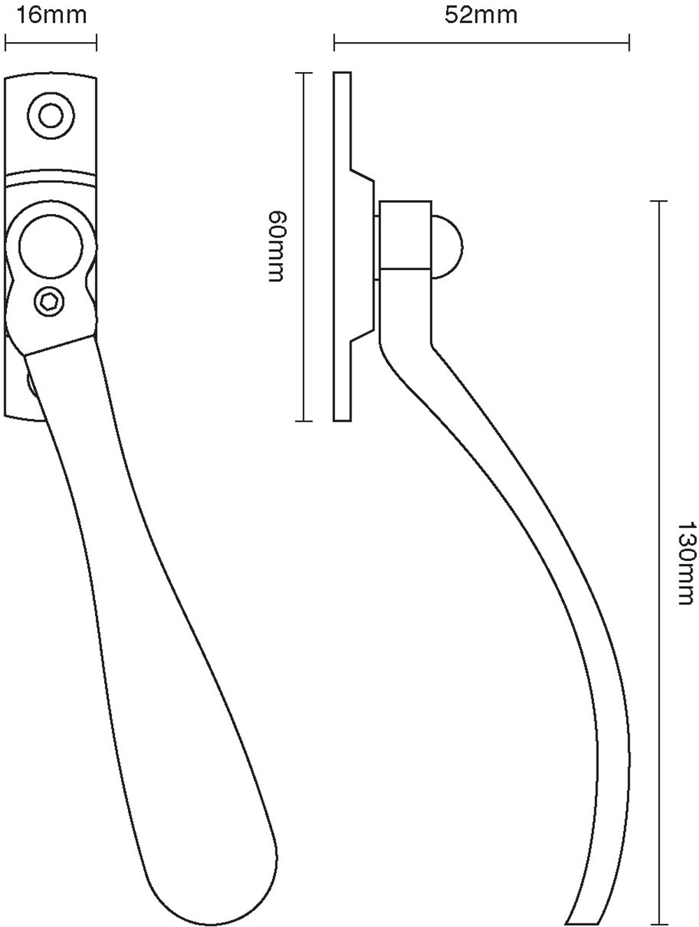 Lockable Window Espagnolette Handle – Spoon End – Narrow Style