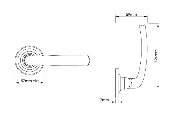 Floe Door Handle on Reeded Edge Covered Rose