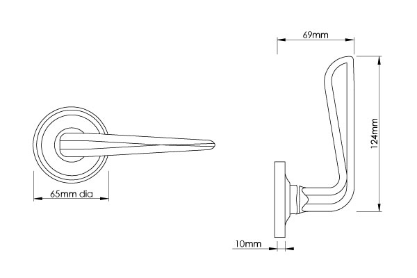 Celeste Door Handle on 65mm Raised Edge Covered Rose
