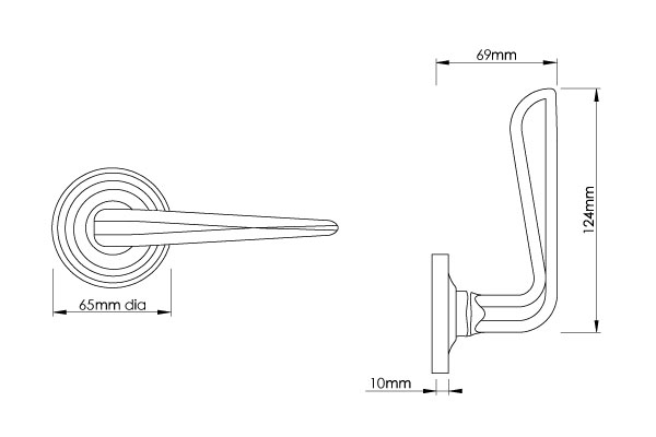 Celeste Door Handle on 65mm Reeded Rose