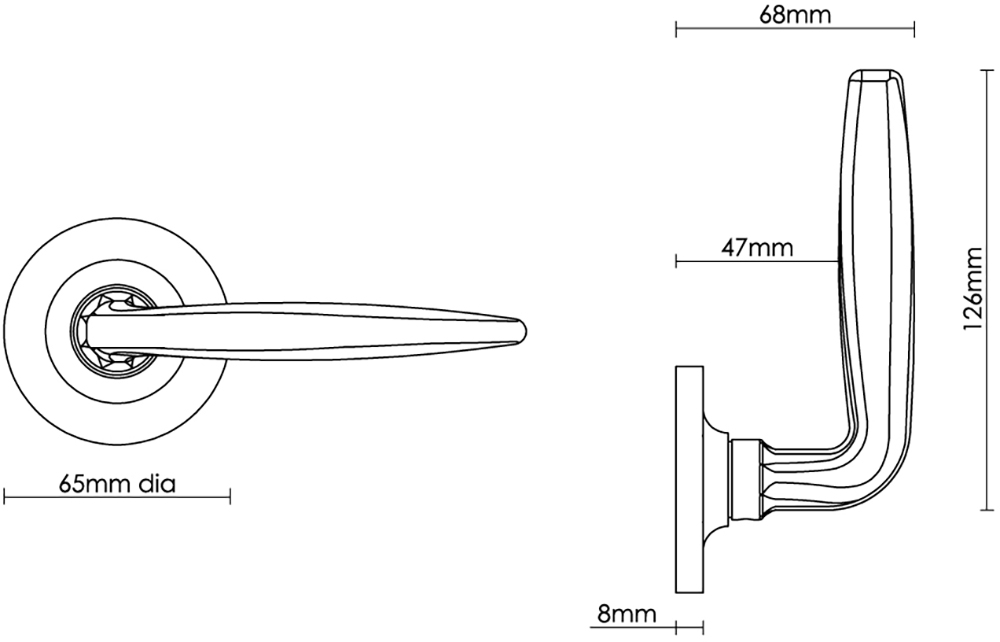 Maine Door Handle on 65mm Plain Edge Covered Rose